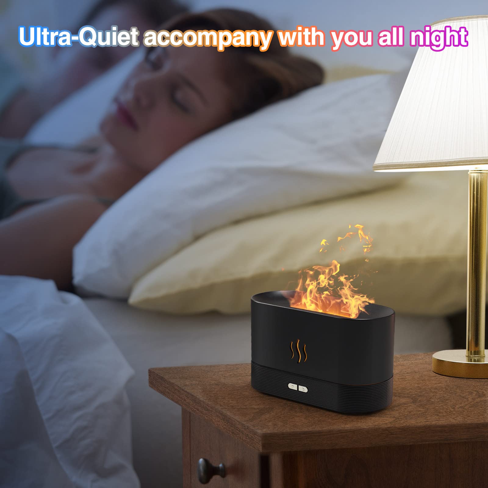 HASTHIP Flame Humidifier for Room Moisture 7 Colors Light Essential Oil Permitted 180ML 24dB Air Humidifier for Bedroom with Ultrasonic Cool Mist Car Desktop Office Humidifier