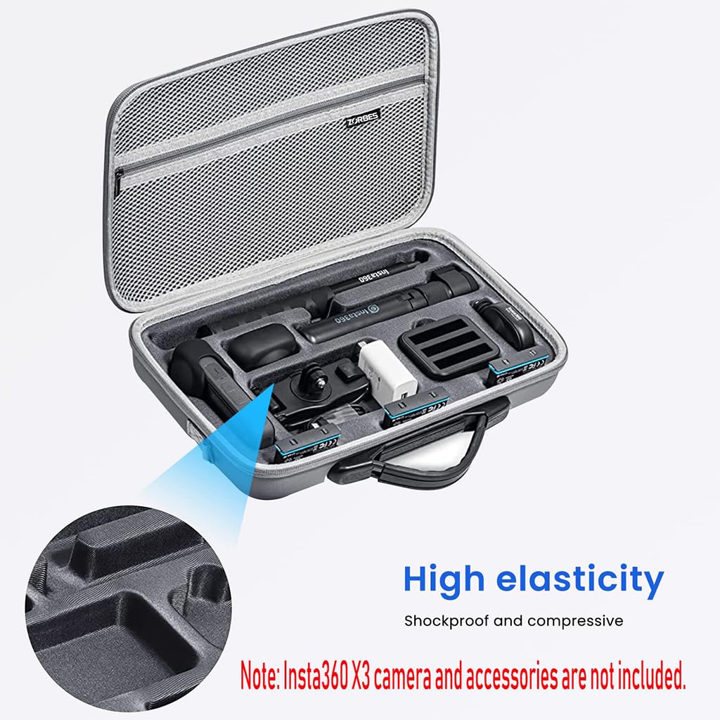 ZORBES Insta360 X3 Carrying Case with Strap Hard Case Storage Bag, Waterproof Storage Bag Hard Shell Camera Bag Protective Travel Case for Insta360 X3 One, Insta 360 x3 Accessories Grey