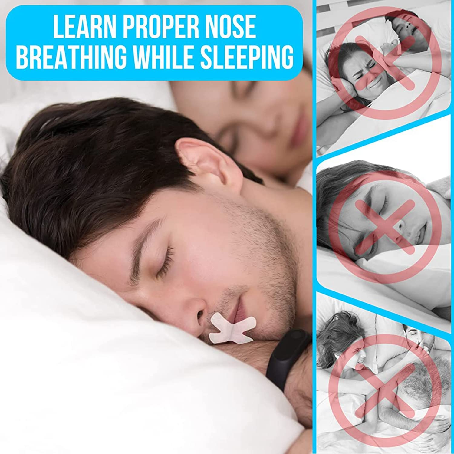 ZIBUYU Sleep Strips 60 Pcs Anti-Snoring Snoring Tape for Mouth, Mouth Strips Snore Stopper for Better Nose Breathing and Sleeping Quality Improvement