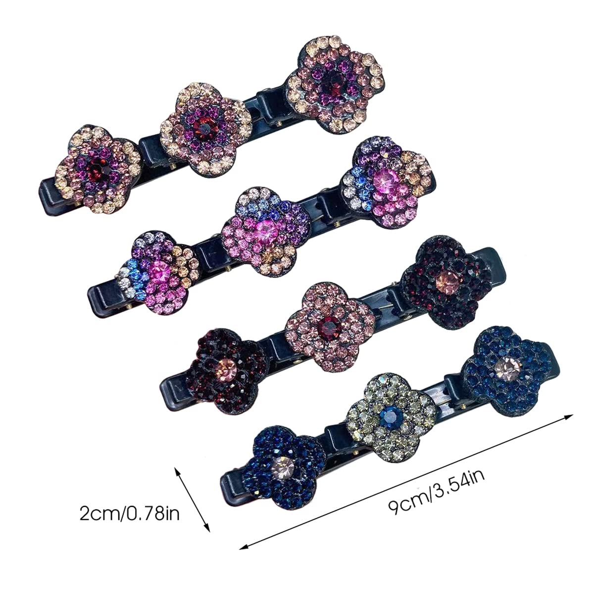 PALAY 4 Pcs Hair Braid Accessories Hair Sectioning Clamps Sparkling Crystal Stone Hairpins Braided Hair Clips for Women Girls Fashion Hairdressing Styling Tools