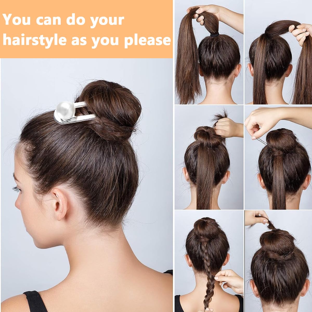 MAYCREATE 4Pcs Pearl Hair Stick for Buns, Metal Juda Pin U Pin for Hair, 5.8in Large Hair Pins for Women Stylish Chignon Hair Bun Stick Hair Bun Accessories Girls Gift