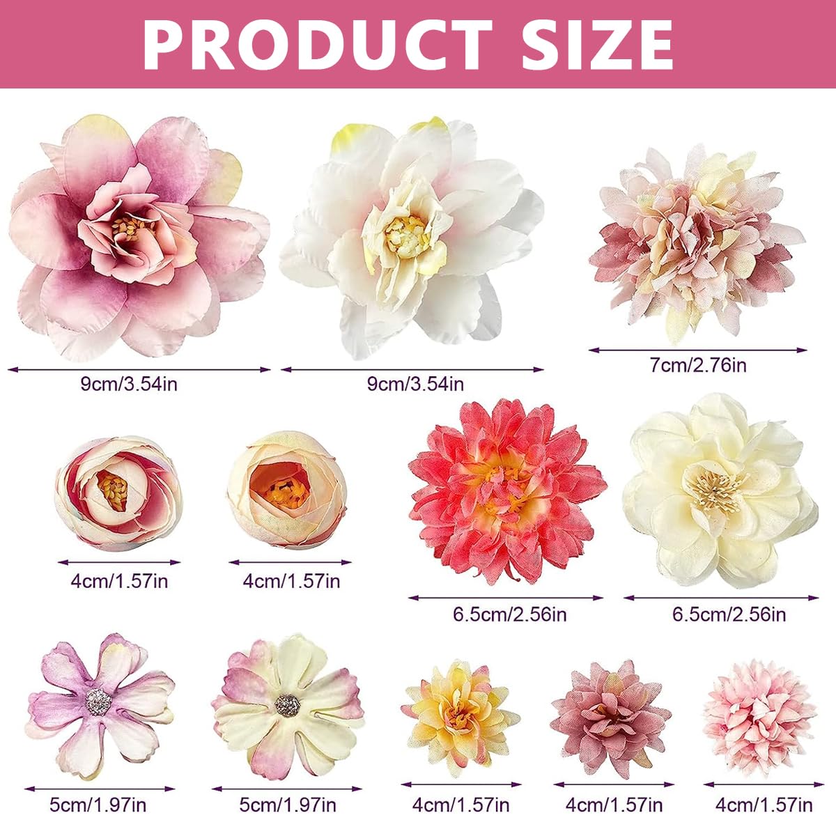 PALAY 21pcs Artificial Flower Hair Clips for Women, Chiffon Floral Hair Barrettes for Girls, Boho Assorted Headpiece Brooch Pin, Bridal Hair Accessories for Wedding Party Photography Gift