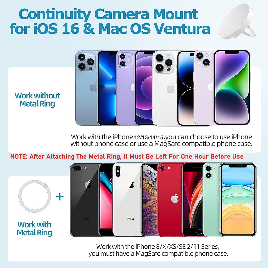 ZORBES Continuity Camera Mount for MacBook Magnetic Laptop Phone Holder for MacBook Laptops/iPhone 12, 13, 14 15 Series, Compatible with Magsafe, iPhone Webcam Mount for iOS 16 & macOS Ventura