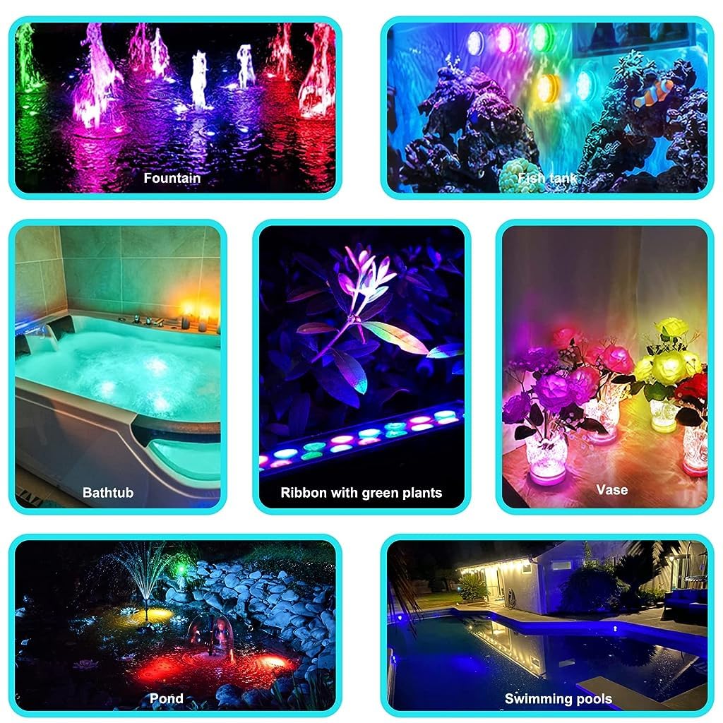 Qpets LED Pool Light Aquarium Light IP68 Submersible Fish Tank Light Aquarium Light with Timer Support Remote Control Submersible RGB Fish Tank Light with 4 Suction Cup