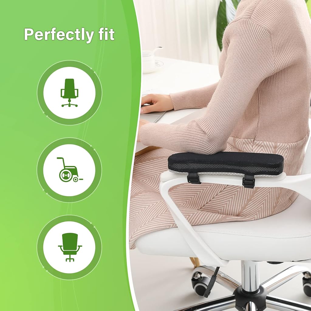 HANNEA® 6PCS Chair Armrest Pads Ergonomic Memory Foam Elbow Pillow Pressure Relief Office Chairs Gaming Cover Support Thick Cooling Gel Rest