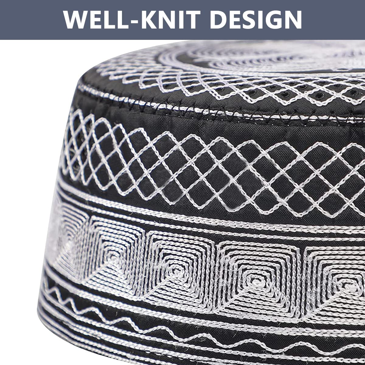 GUSTAVE Muslim Cap for Men Islamic Prayer Skull Cap Muslim Eid Prayer Embroidered Kufi Fat Ramadan Mosque Arab Indian Prayer Cap Grey