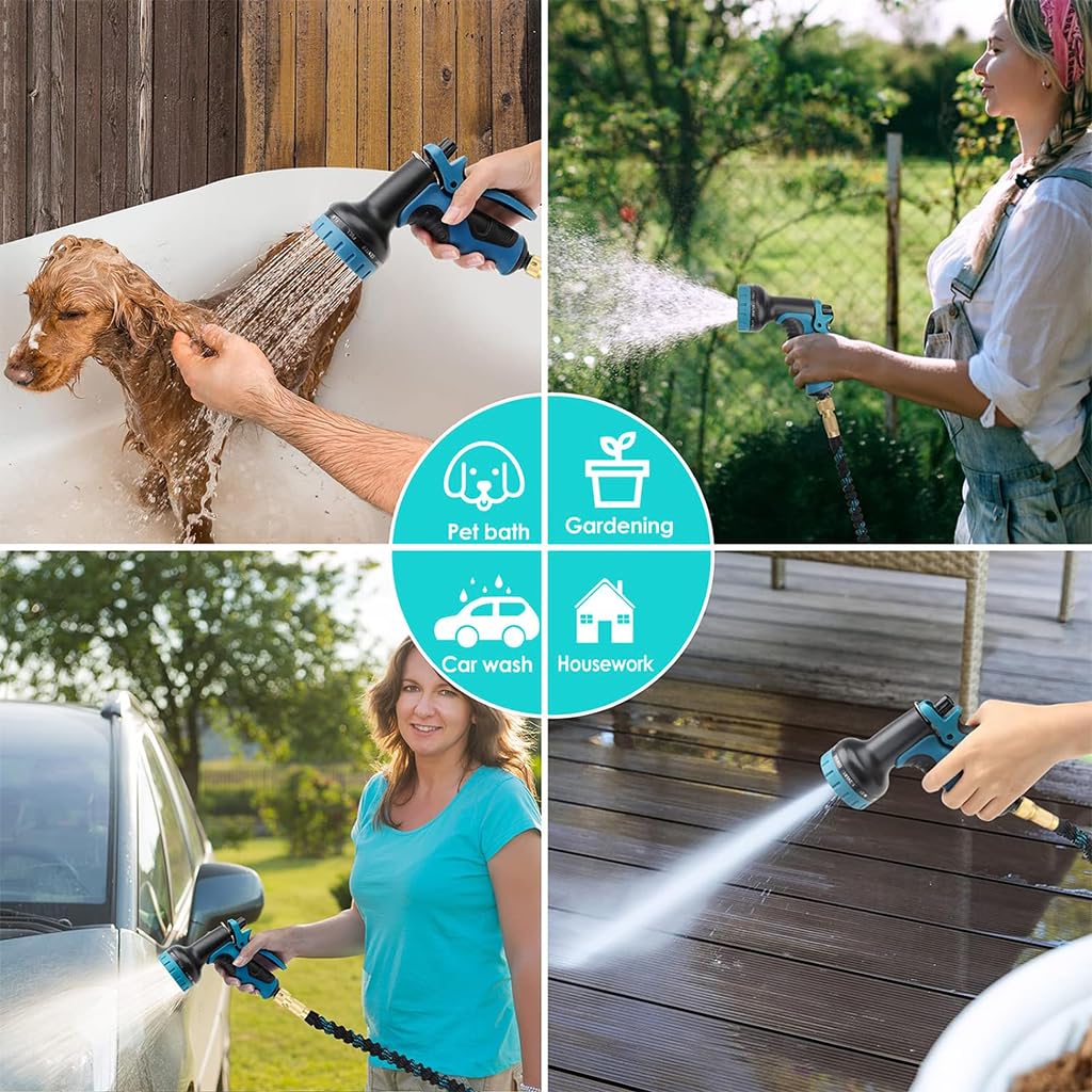 HASTHIP 15m Garden Hose Pipe with 10 Function Sprayer Gun, Expandable EVA Lightweight Anti-Kink Flexible Water Hose with Pressurized Nozzle Sprinkler for Home Garden Car Washing Pet Bathing
