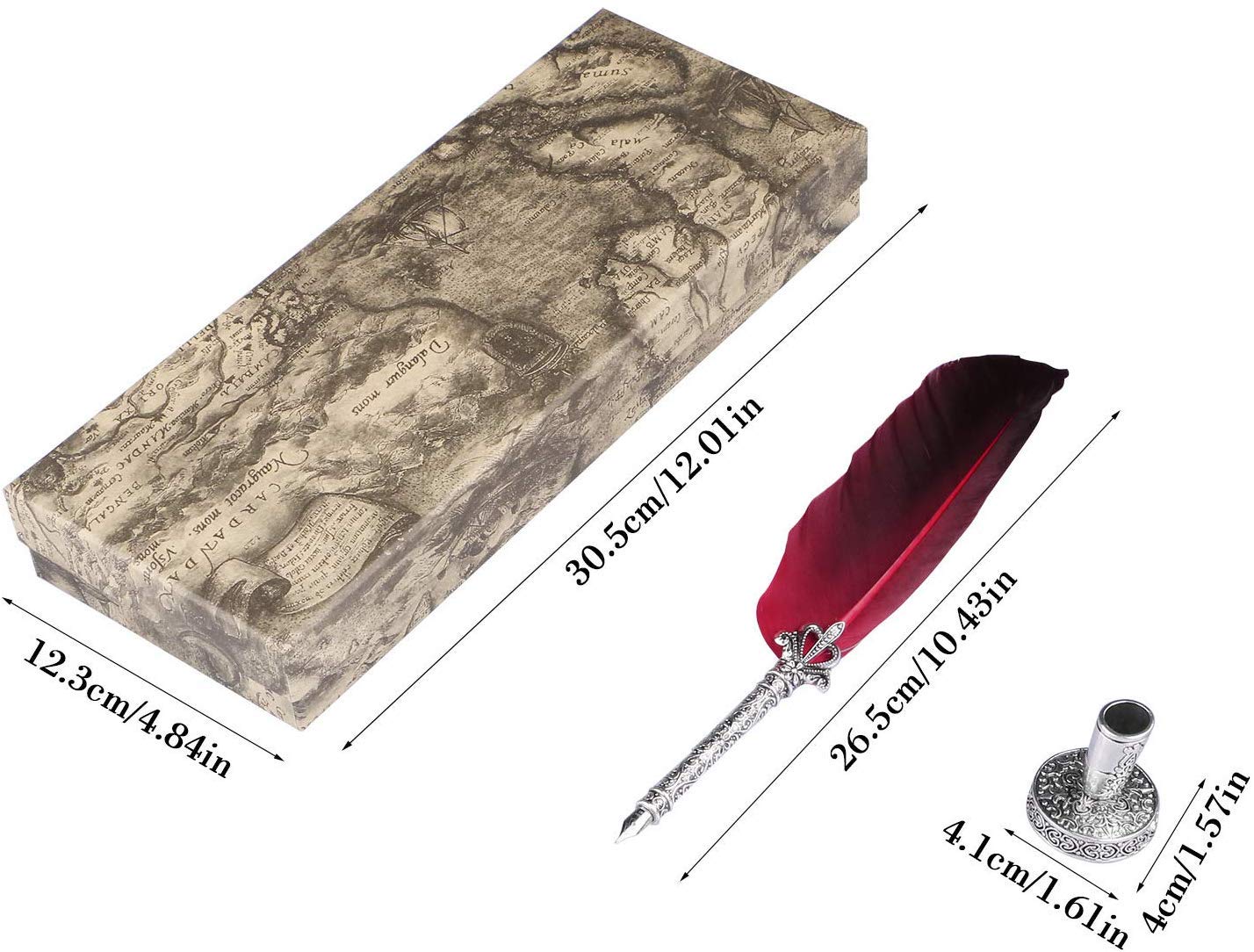 Climberty English Calligraphy Feather Dip Quill Pen Writing Ink Set Stationery Gift Box with 5 Nibs and Ink (Red)