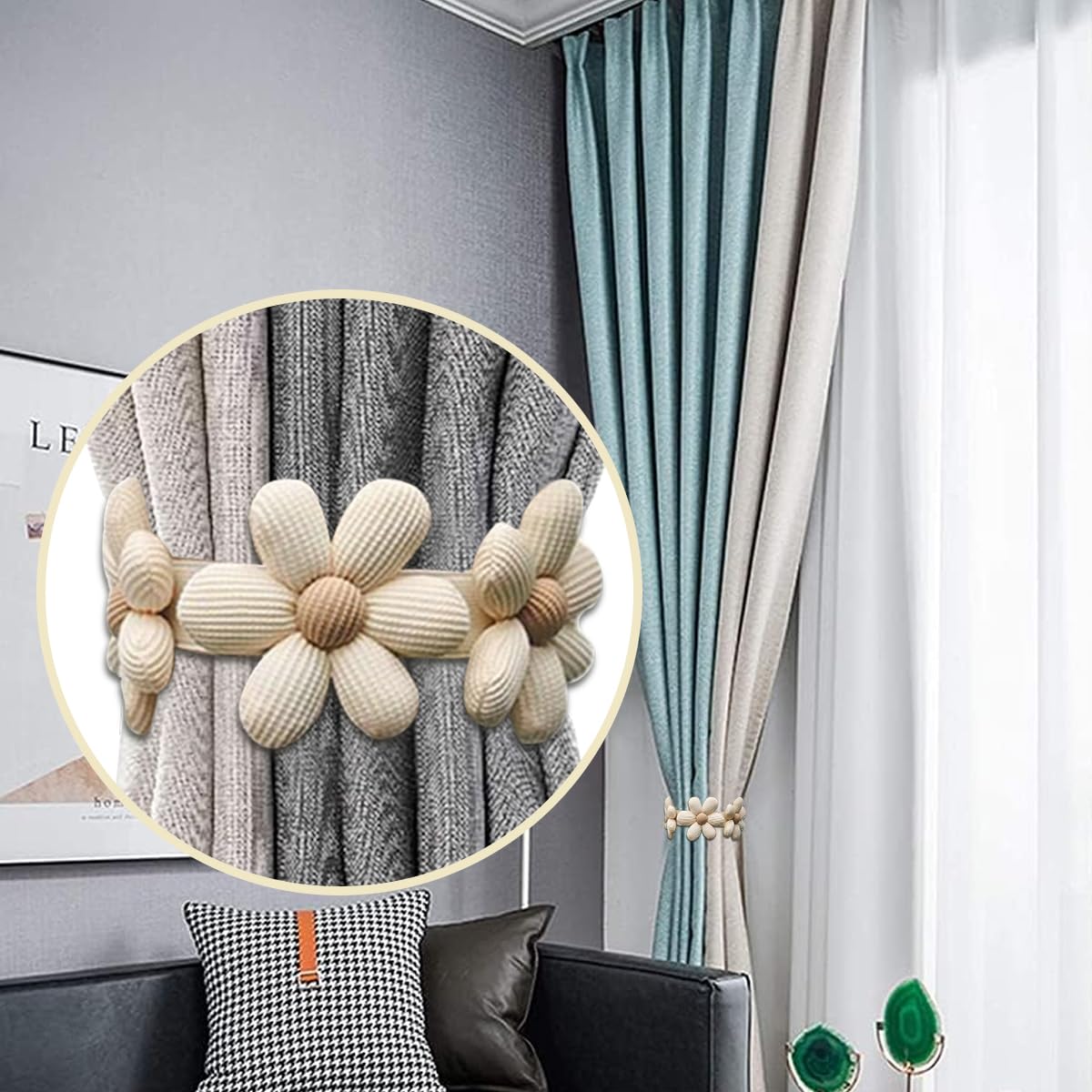 HASTHIP Curtain TieBacks, 2 Pack Pearl Curtain Tie Backs, Modern Decorative Curtain Holdbacks Holder with Elastic Cord Drapes Clips Buckle for Thin or Thick