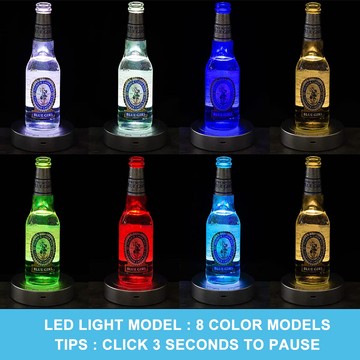 HASTHIP 1Pcs Rotating Display Stand, Display Stand with Colored Lights, Lighted LED Base for Glass Art with 4 Revolving & 8 Light Modes, USB Charging & Battery-Operated (Without Battery)