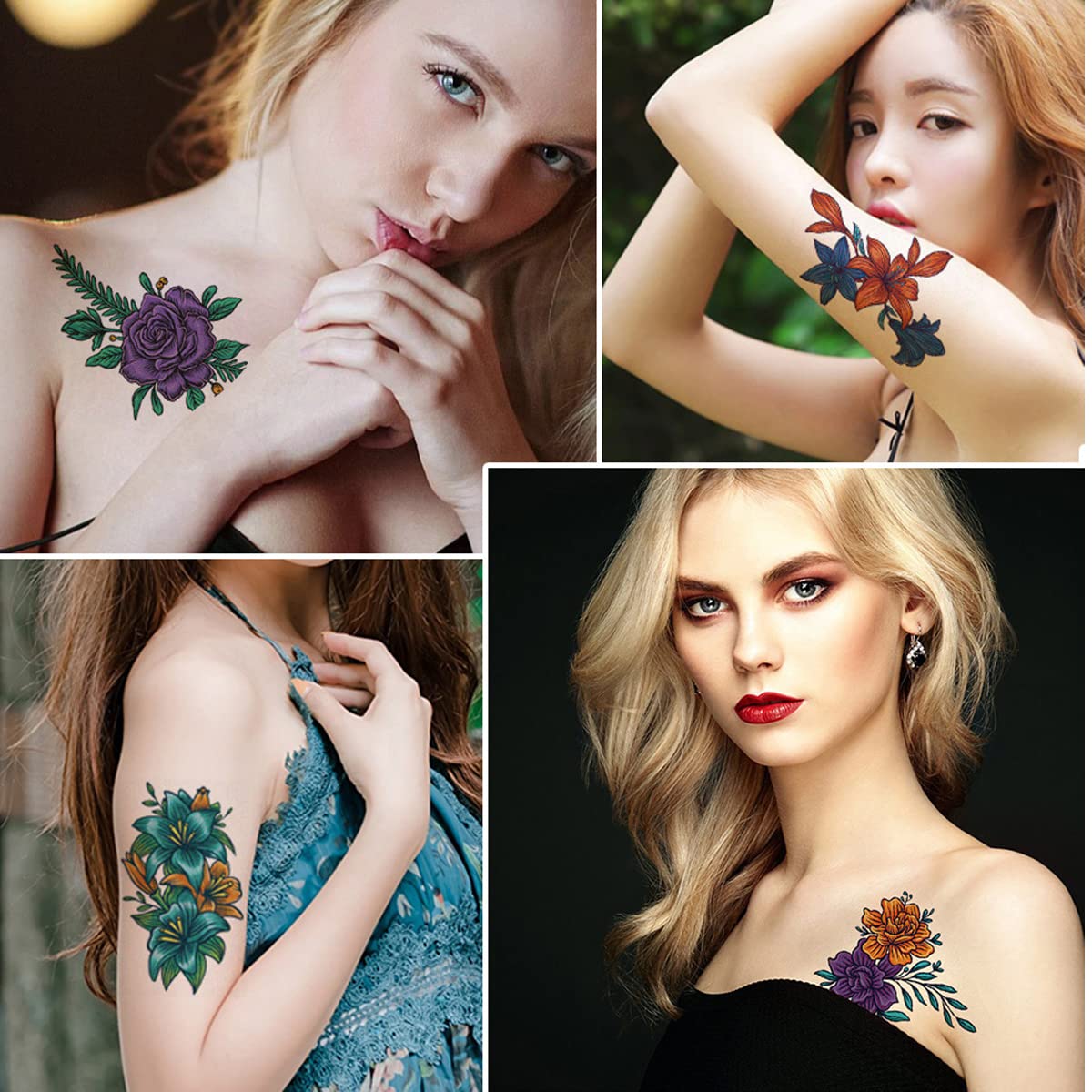 MAYCREATE 12 Sheets Color Tatto Sticker Vintage Large Flowers Temporary Tattoos Stickers Roses Tatto Stickers Assorted Tatto Sticker for Body Art Tattoos Art Waterproof Temporary