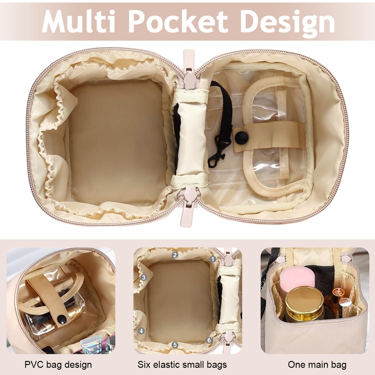 MAYCREATE Small Makeup Bag for Women, Travel Makeup Pouch, Zipper Makeup Organizer Bag, Portable Cosmetic Makeup Vanity Bag with Handle, Waterproof Vanity Box for Women - Pink