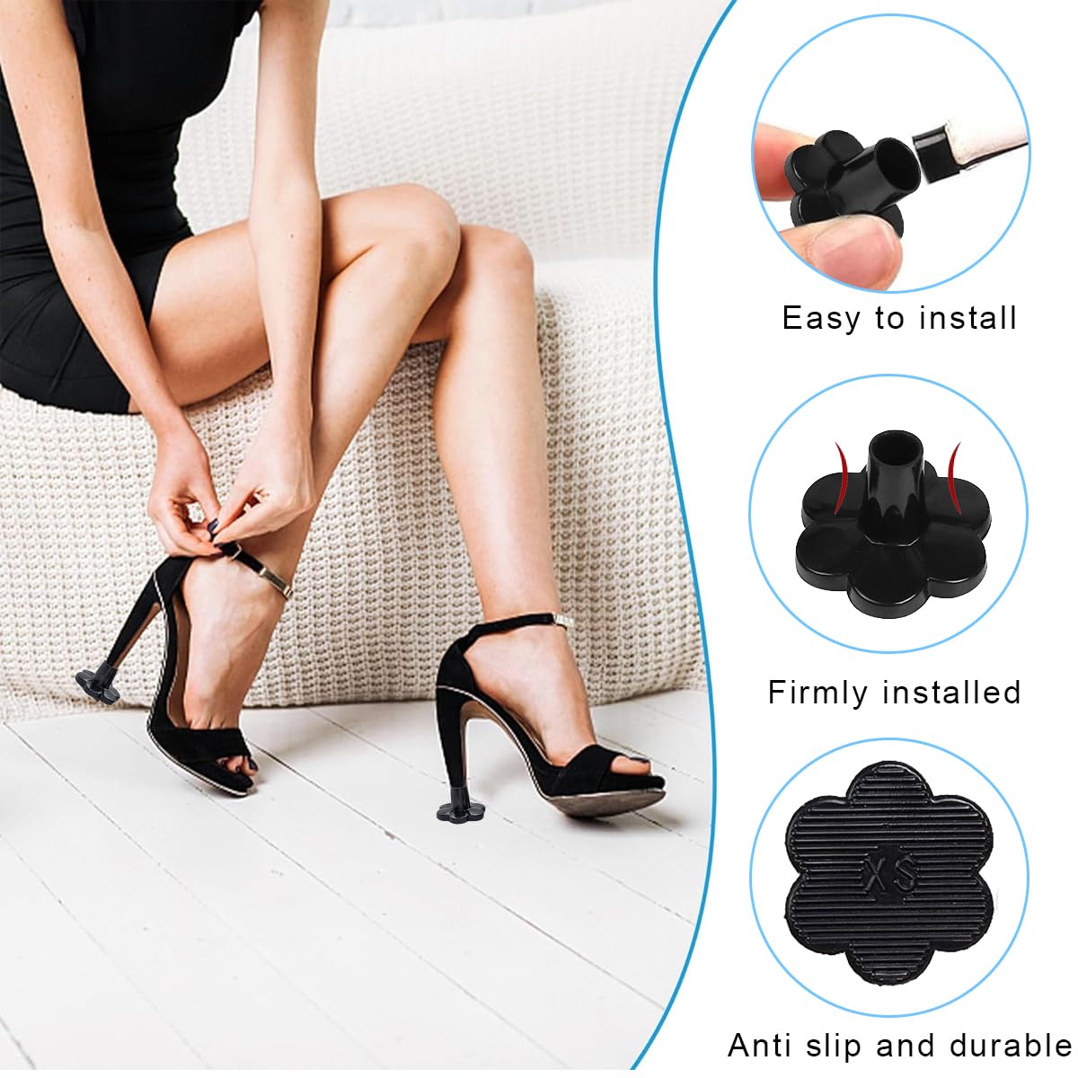 MAYCREATE 4 Pairs Heel Cover for Women 4 Sizes Floral-shaped Flat Bottom Protective Heel Caps, High Heel Protectors Heel Stopper for Walking on Grass and Uneven Floor