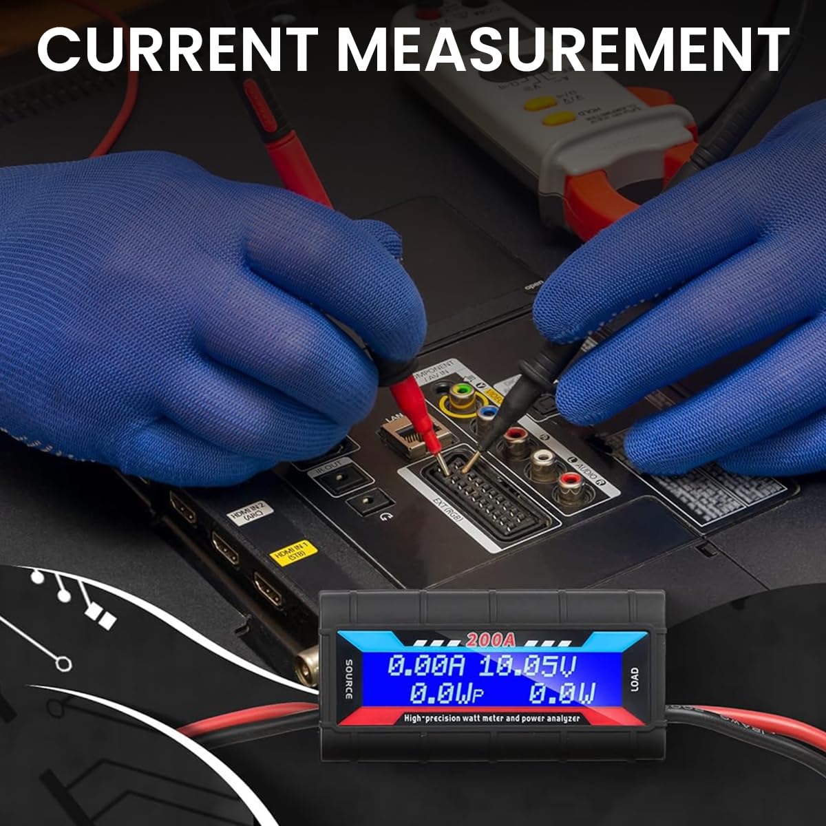 Serplex 200A High Precision Watt Meter Power Analyzer Battery Consumption Monitor Voltage Meter Amp Meter Power Analyzer with Backlight Digital LCD Screen for Solar Power, Vehicle Battery