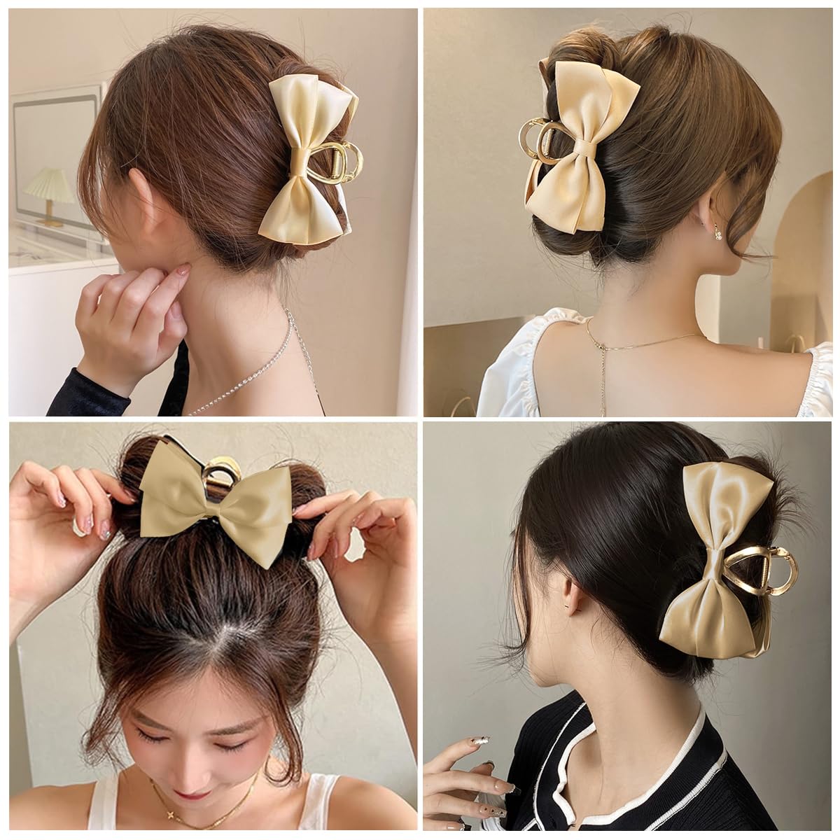 PALAY Large Bow Hair Claw Clips for Women Metal Hair Bow Claw Clip for Medium Thick Hair, Non-slip Strong Hold Golden Big Hair Clamp - Casual & Formal Wear