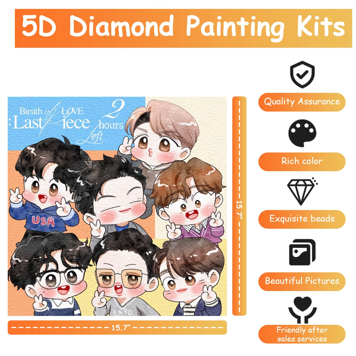 HASTHIP Diamond Painting Kit, 15.7x15.7inch BTS Cartoon Diamond Painting, 5D Diamond Painting Kit Gift for Adults & Kids, Very Suitable for Home Leisure and Wall Decoration
