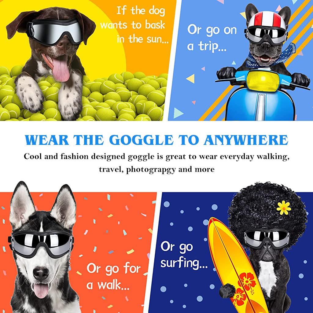 Qpets Dog Goggles Sunglasses for Outdoor Walking, Windproof Dustproof Goggle for Dogs UV Protection Goggles with Dual Adjustable Straps for Medium or Large Dog Fun Goggle for Dogs