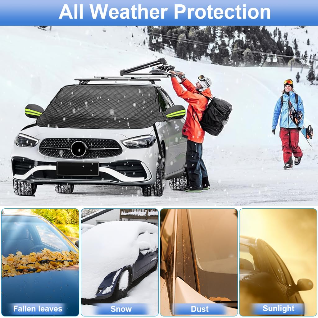 STHIRA Car Windshield Cover Multi-layer Thicken Windshield Snow Cover with Rearview Mirror Cover & Fixing Hooks Safe Magnetic Windshield Cover Car Windshield Cover for SUV, Vans, 58'' x 45.6''
