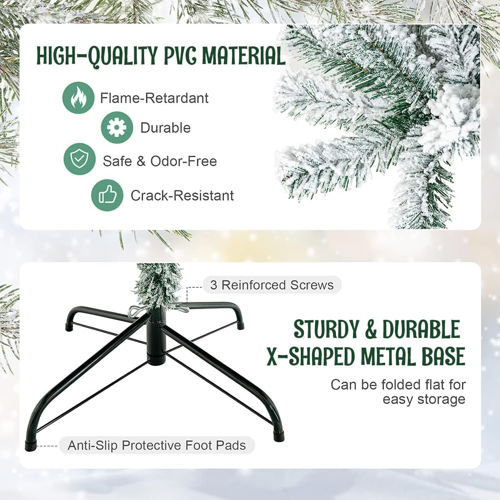 HASTHIP 59 Inches Christmas Tree for Home Decor DIY Assembly 350Pcs Flocked Pin Oak Branches Flocked Artificial Christmas Tree Decorative Powdery Snow Fake Christmas Tree for Christmas Home Decor