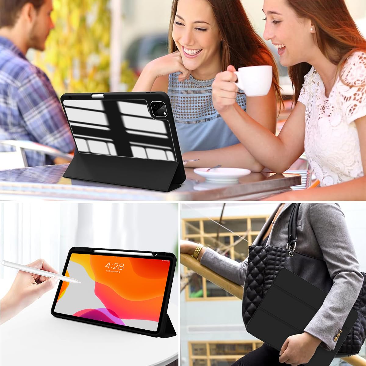 ZORBES Protective Cover for iPad Pro 12.9 Inches 2022/2021 /2020 2 in 1 Transparent iPad Cover with Pencil Holder & Folding Stand Ultra Slim Fashion iPad Case