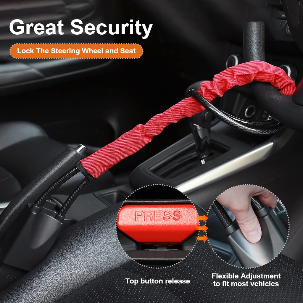 STHIRA Car Steering Wheel Lock, Heavy Duty Safety Belt Buckle Attachment Steel Car Wheel Lock, Alloy Lock Core Steering Wheel Lock with 3 Keys Car Lock Anti Theft for Truck, SUV, Van, Hatchback