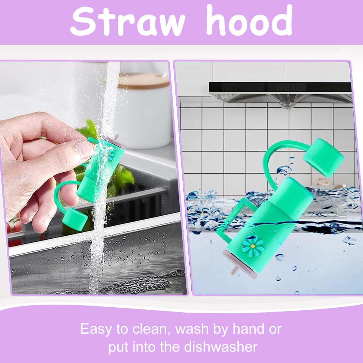 HASTHIP 5PCS Straw Cover Cap, Straw Protectors with Handle, Cute Silicone Straw Topper for 10mm Diameter Cup Accessories