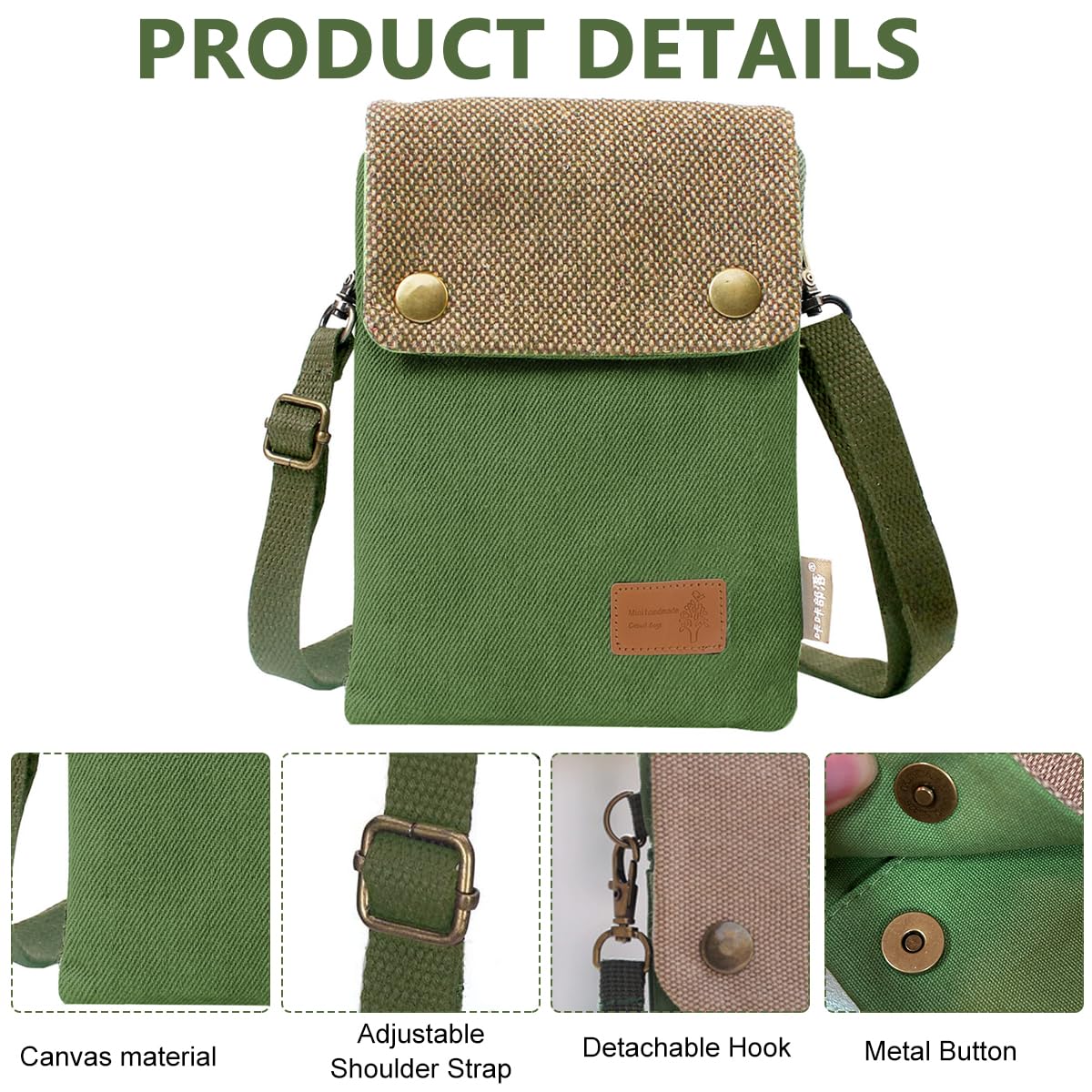 PALAY Sling Bag For Women Canvas Mini Mobile Pouch Credit Card Fashion Shoulder Bag Crossbody Bags For Women Wallets with Detachable Shoulder Strap