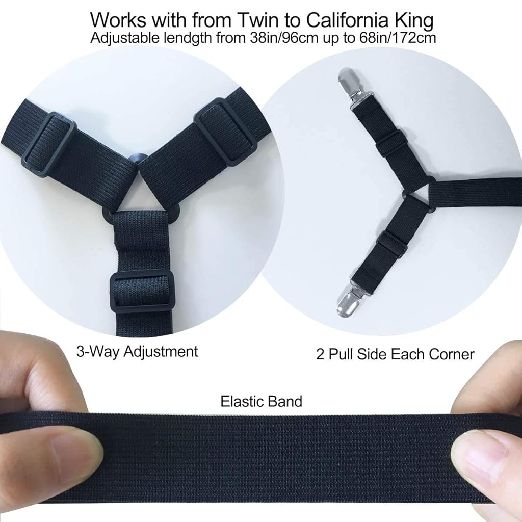 HASTHIP® Bedsheet Holder,2pcs Bedsheet Fitter Clips,Adjustable Crisscross Holder Strap with Heavy Duty Grippers Clips Fitted Bed Sheet Fasten Suspenders Grippers to Hold Sheets
