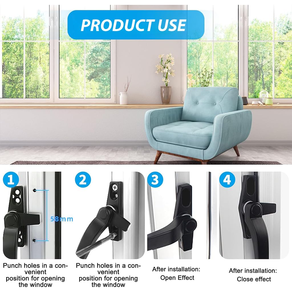 Serplex Window Handles for UPVC Windows Lockable Right Cockspur Window Handle Black Double Glazing Aluminum Zinc Alloy with Fixing Screws, Window Handle Replacement for Home Windows and Doors