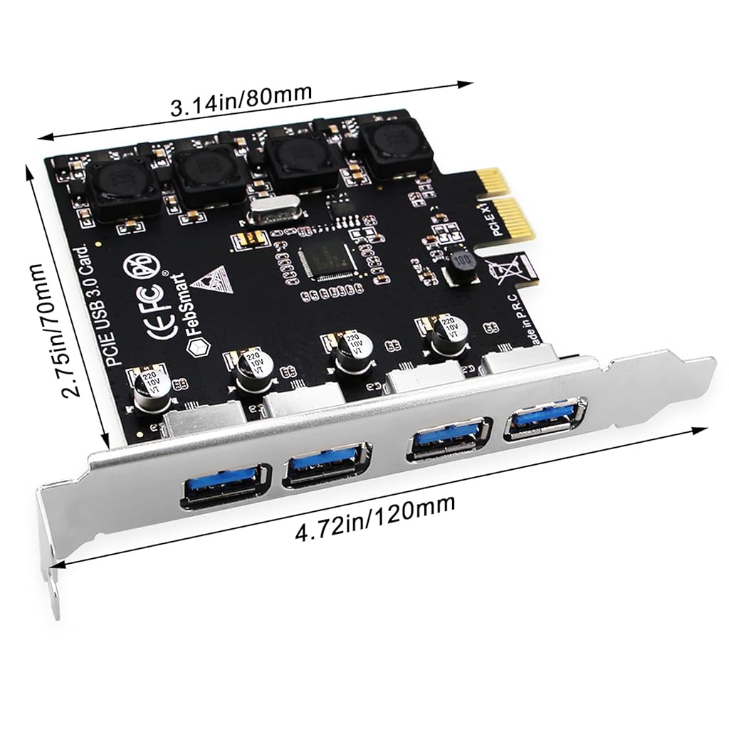 Verilux 4 Ports USB 3.0 HUB Super Fast 5Gbps PCI Express (PCIe) Expansion Card for Motherboard Windows Server, XP, 7, Vista, 8, 8.1, 10 PCs-Build in Self-Powered Technology-No Need Additional Power Supply