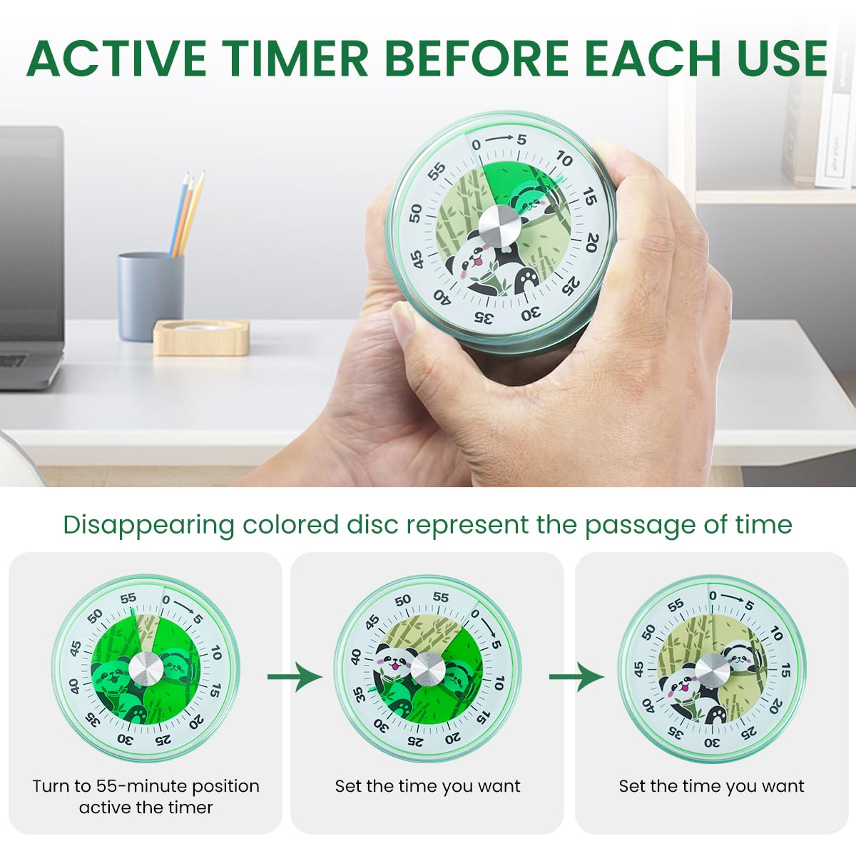 HASTHIP Kitchen Timer 60-Minute Manual Timer Cartoon Panda Mechanical Timer No Battery Timer Countdown Timer Reminder Mechanical Timer for Cooking, Studying