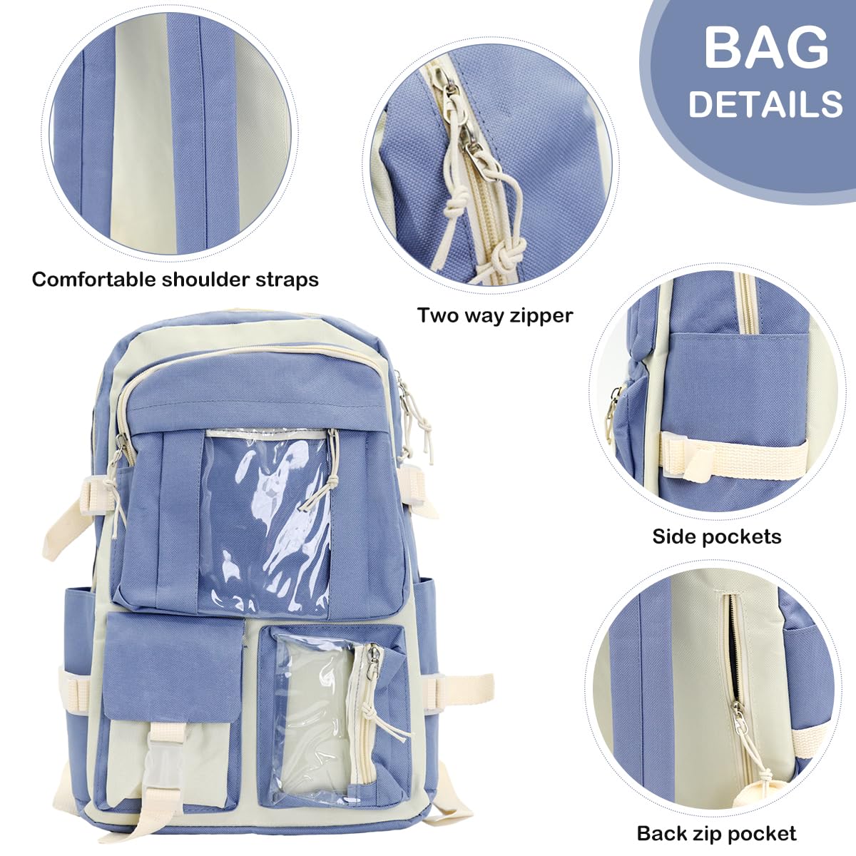 PALAY Cute Backpack for Girls Canvas Backpacks Set with Canvas Tote Bag Waterproof Multi-Pocket Kawaii School Backpack for Kids Laptop School Bag