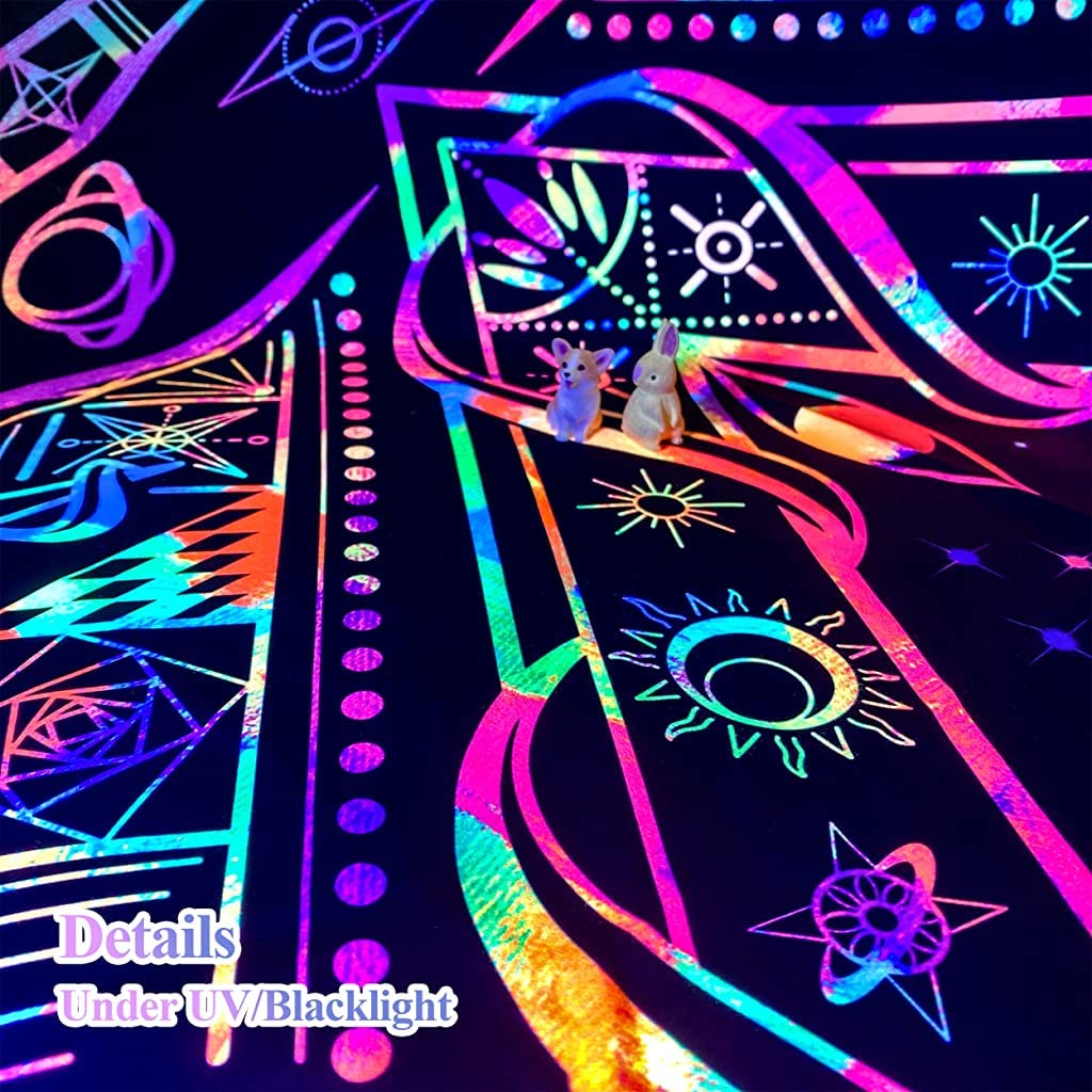 HASTHIP Blacklight Tapestry UV Reactive Tapestry Glow in The Dark, Sun and Moon Tapestry, Aesthetic Tapestry Wall Hanging Tapestry Fluorescence Tapestry Night Glow Tapestries (51.2 in x 59.1 in)