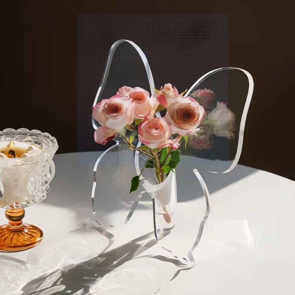 HASTHIP® Clear Acrylic Butterfly Vase Acrylic Frame Art Deco Decoration of Consoles and Various Desktops House Warming Gifts