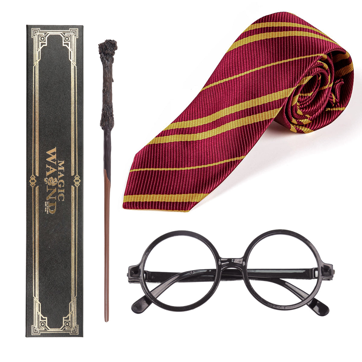 PATPAT Wizard Costume Set Novelty Wizard Glasses Striped Tie and Magic Wand Cosplay Costumes Accessories for Halloween, Themed Party, Birthday, Festival