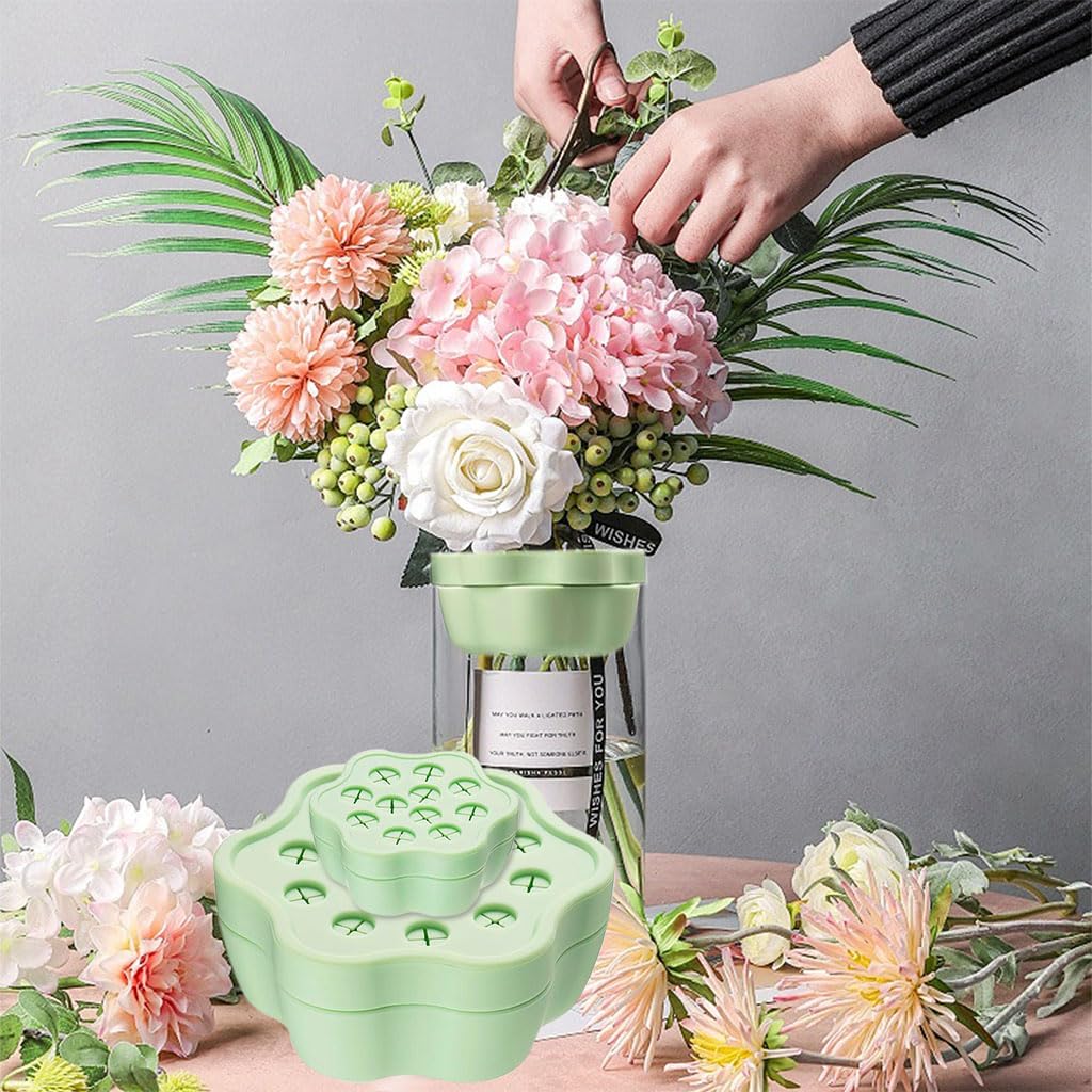 HASTHIP 2Pcs Spiral Ikebana Stem Holder Ring, Silicone Spiral DIY Stem Holder for Flower Spiral DIY Bouquet Twister Flower Holder (Green L+S )