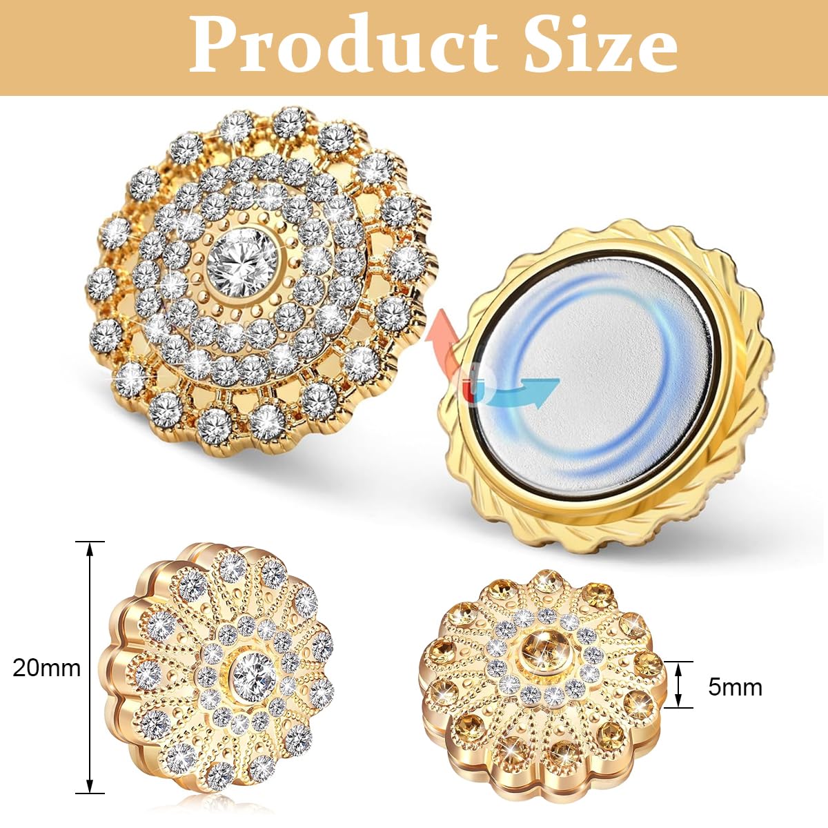 SANNIDHI 2pcs Hijab Pins for Scarf Alloy Retro Hijab Magnetic Pins Elegant Double Side Inlaid Rhinestone Hijab Magnet for Women Muslim Clothing Multi-Use