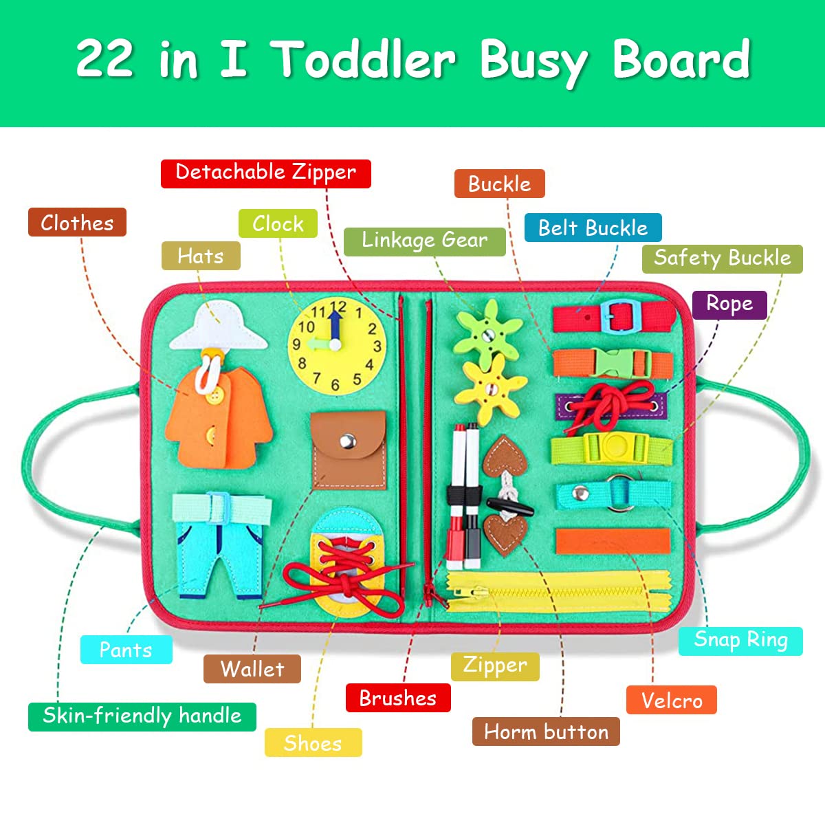 PATPAT Busy Board for Toddlers 1-3, Upgrade Montessori Toy for Develop Basic Skills, 8 Themes in 1 Educational Toy for 1 2 3 4 Year Kids, Parent-Kids Activity Toy, Bag Design for Airplane Car Travel