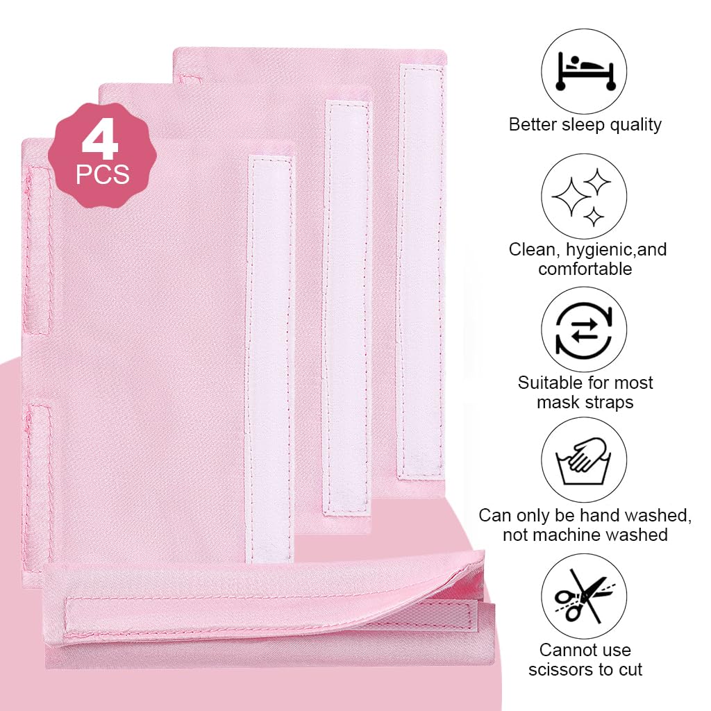 Serplex 4Pcs Satin Wraps for CPAP Headgear Hook and Loop Closure Smooth Strap Cover for Preventing Friction Universal Comfortable CPAP Strap Cover for Sensitive Skin