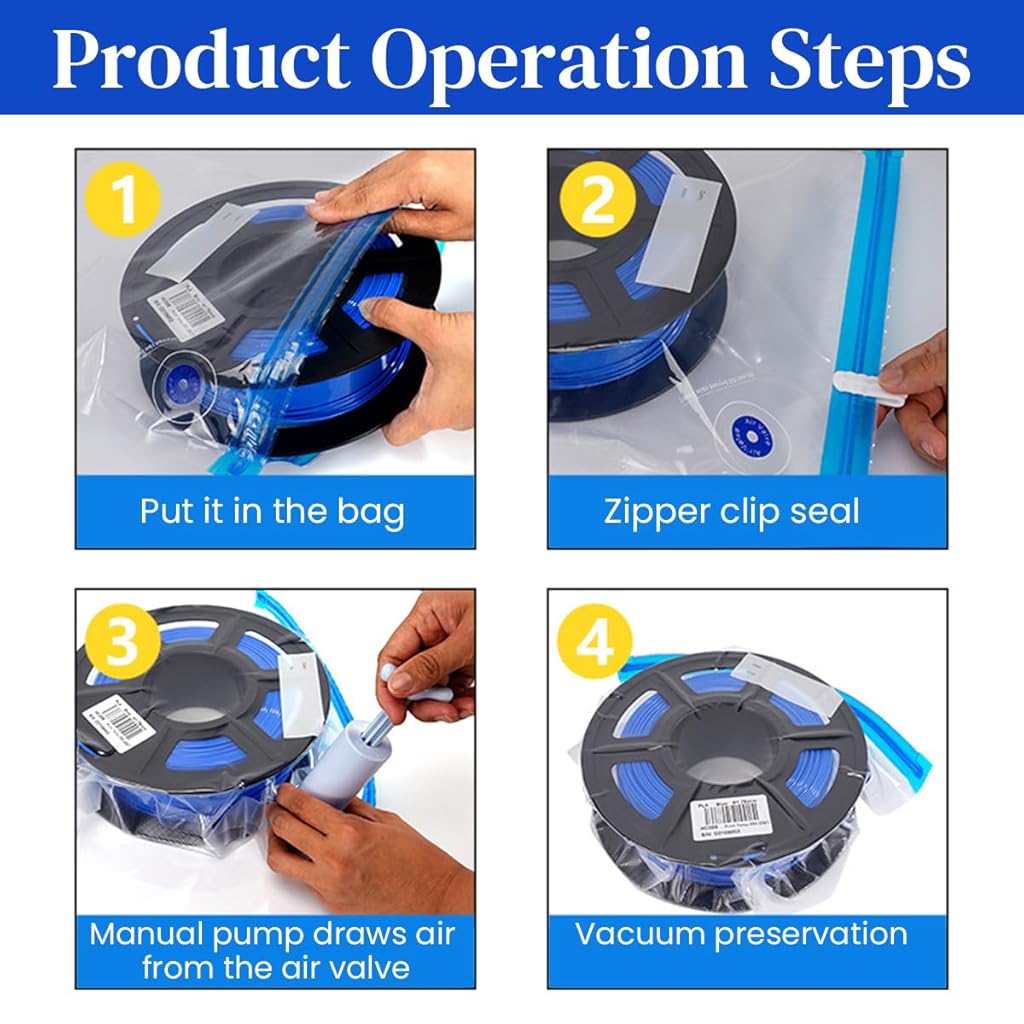Serplex® 32Pcs 3D Print Tool Kit with 10 Vacuum Filament Storage Bags, Manual Pump & Clips, for Print Removal, Cleaning, Finishing, Filament Protection, 3D Printing, DIY, Crafts