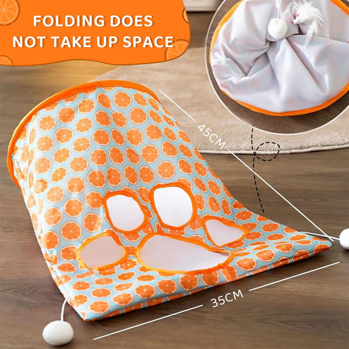 Qpets Cat Hiding Toy Cat Tunnel Bag Indoor Interactive Print Tunnel Bag with Plush Toy Hiding Training Toy for Kittens