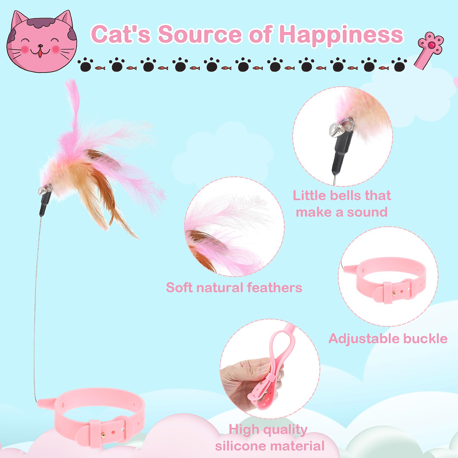 Qpets Cat Feather Collar Cat Teasing Feather Collar Adjustable Rubber Cat Collar Flexible Teasing Feather Toy Self-Entertainment Cat Toy