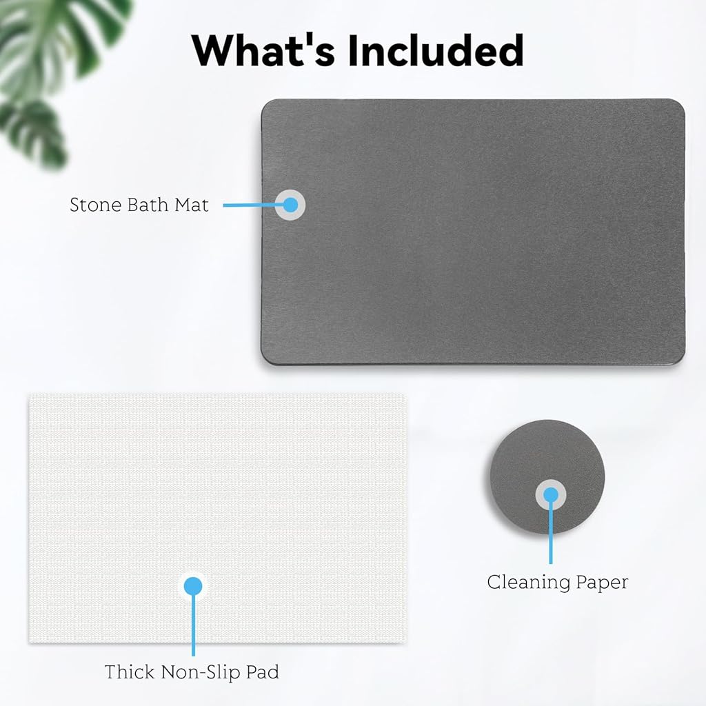 HASTHIP® Bath Mat,Quick Dry Absorbent Floor Mat Anti-slip Diatomaceous Earth Bath Shower Bathtub with Clear Double Sided Anti-skid,15.75x11.8 inches Grey