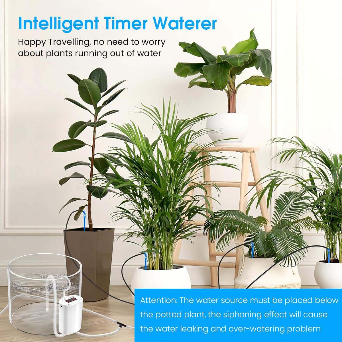 Serplex Automatic Watering System Kit for 16 Potted Plants Mini USB Rechargeable Drip Irrigation System with LED Digital Programmable Water Timer Smart Indoor Irrigation System with Accessories