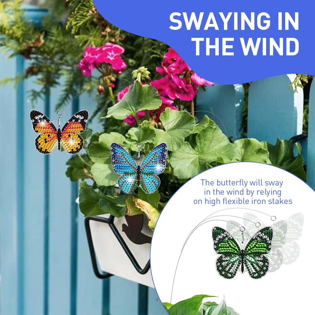 PATPAT 8 Pcs DIY Diamond Painting Butterfly Kit Swaying in The Wind Diamond Butterfly Decoration for Home Decoration Garden Decoration Diamond Butterfly for Flower Pots, Green Pots