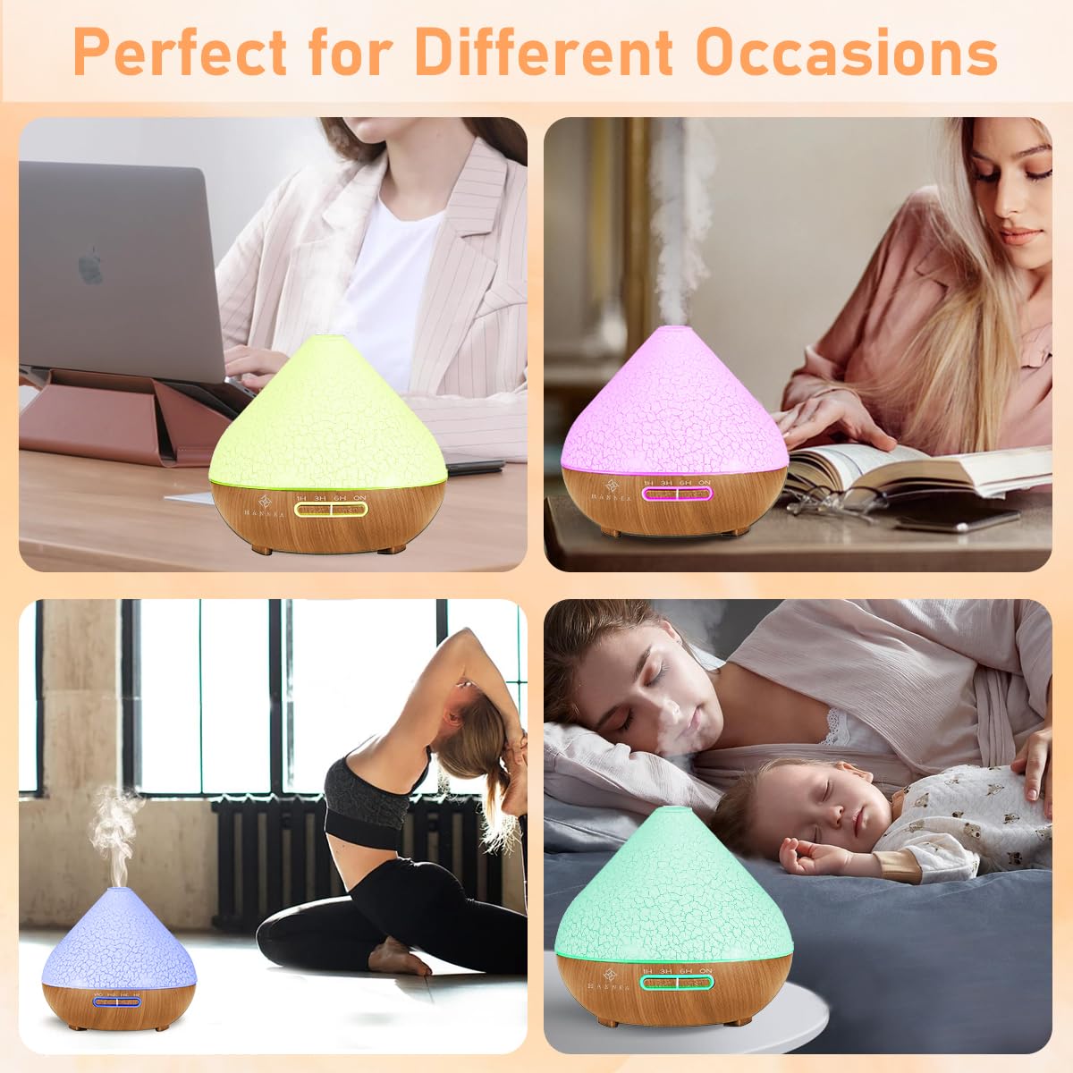HANNEA 500ml LED Humidifier Aroma Diffuser for Home 2 in 1 Electric Aroma Diffuser Oil Diffuser with Timer & Remote Control Diffuser Desk Essential Oil Diffuser for Home, Yoga, Bedroom, Office