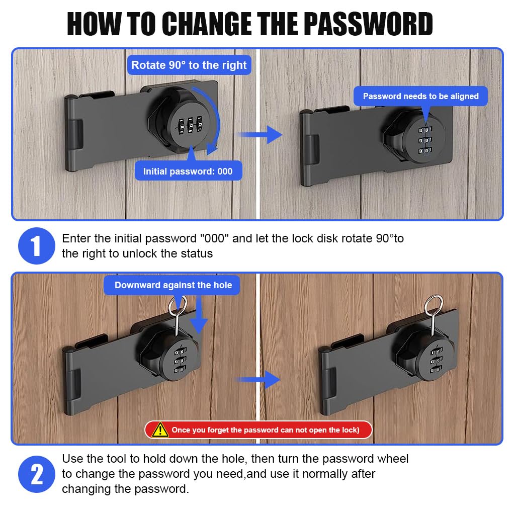 HASTHIP Household Cabinet Password Hasp Locks, Cabinet Door Combination Lock, Door Security Slide Latch Lock for Small Doors, Cabinets, Barn Door, Bathroom, Outdoor, Garden (Black)