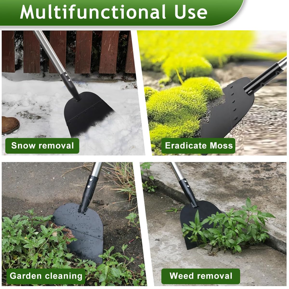 HASTHIP® Garden Flat Head Shovel Weed Spade With 140CM Long Handle Steel Floor Scraper for Outdoor Cleaning and Gardening Remover Tool 2 PCS