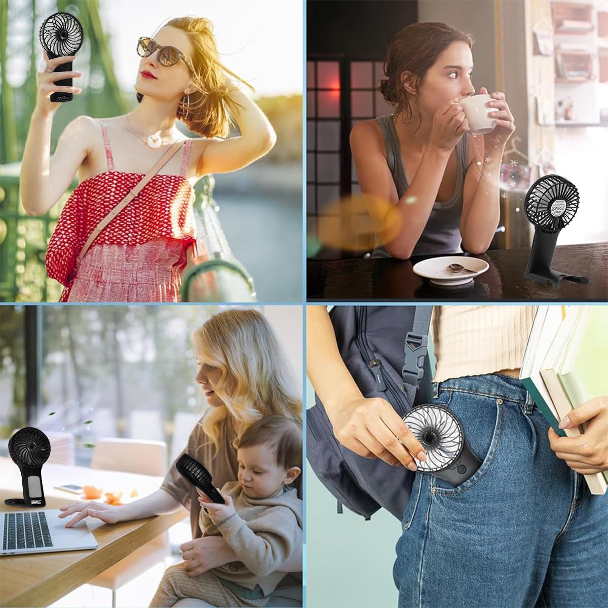 Verilux Hand Fan Mini Portable Fan with Mirror, 4-Speed USB Fan with Foldable Stand Base, Lasting Max 20Hrs Working Time, Rechargeable Fan for Girls Women Traveling Outdoor (Black)