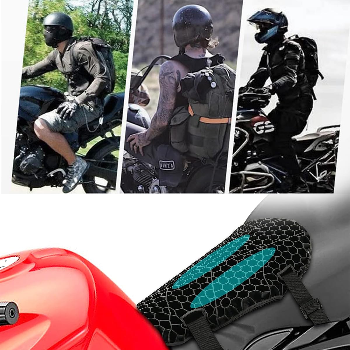 STHIRA Universal Motorcycle Gel Seat Cushion for Front/Rear Motorcycle Seat Pad 3D Honeycomb Motorcycle Seat Cover Structure Breathable Shock Absorption for Comfortable Universal Seats